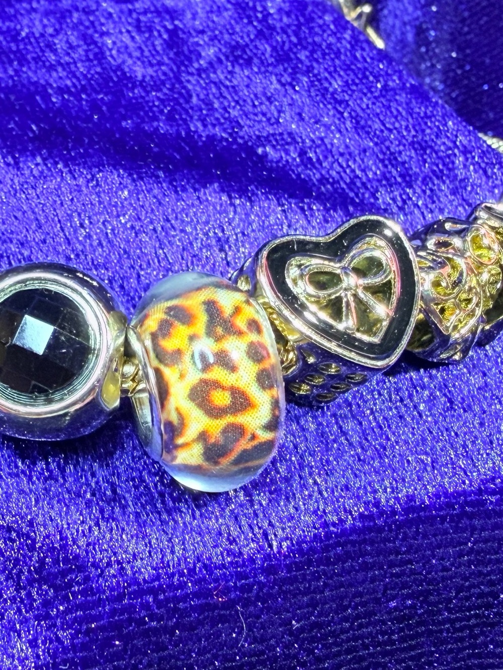 One of a Kind Hand Beaded Leopard Print Glass Beads Golden Hearts and Stars